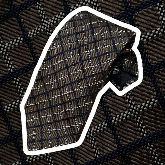 Faconnable Necktie Brown Grid Check Plaid Silk Hand Made in France Tie - Picture 1 of 4